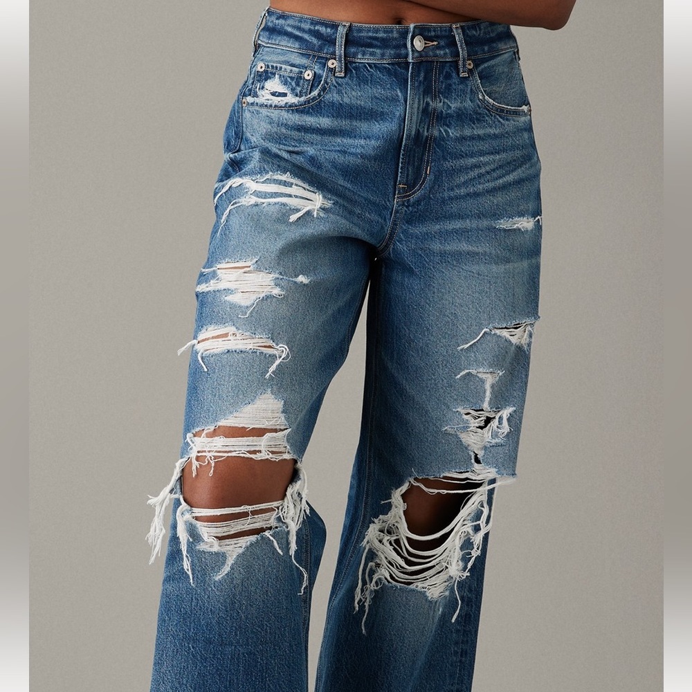 American Eagle AE High-Waisted Baggy Wide-leg Jean 12/31W Medium Tinted Indigo